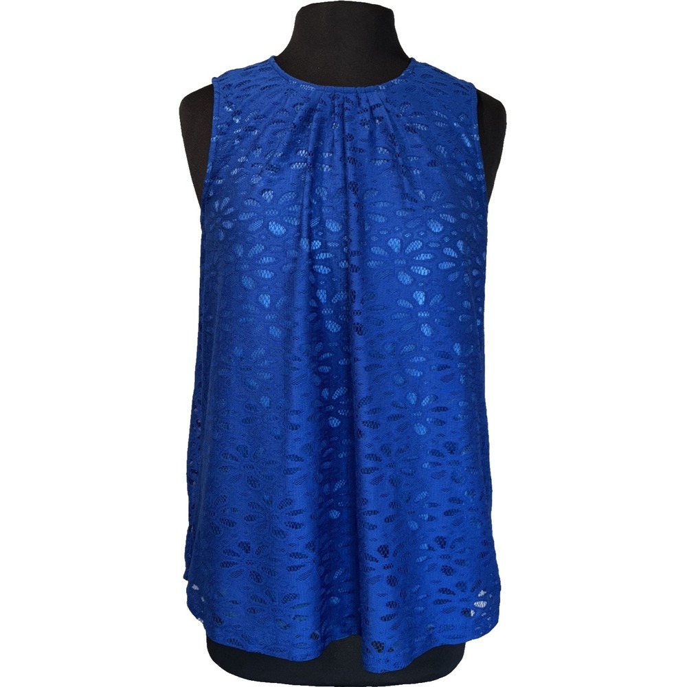 Haute Mama‎ Lace Overlay Sleeveless Maternity Top Women Size L Blue Floral Lined